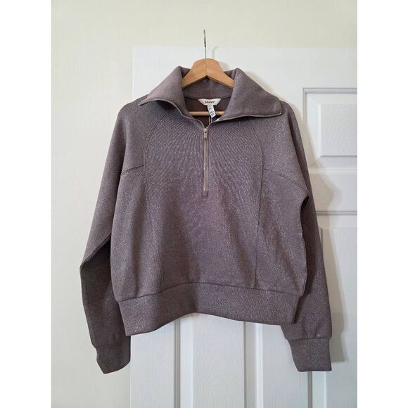 Spanx AirEssentials Shine Half Zip, Smoke Silver Shimmer Top XS $138 NWT - Picture 5 of 9